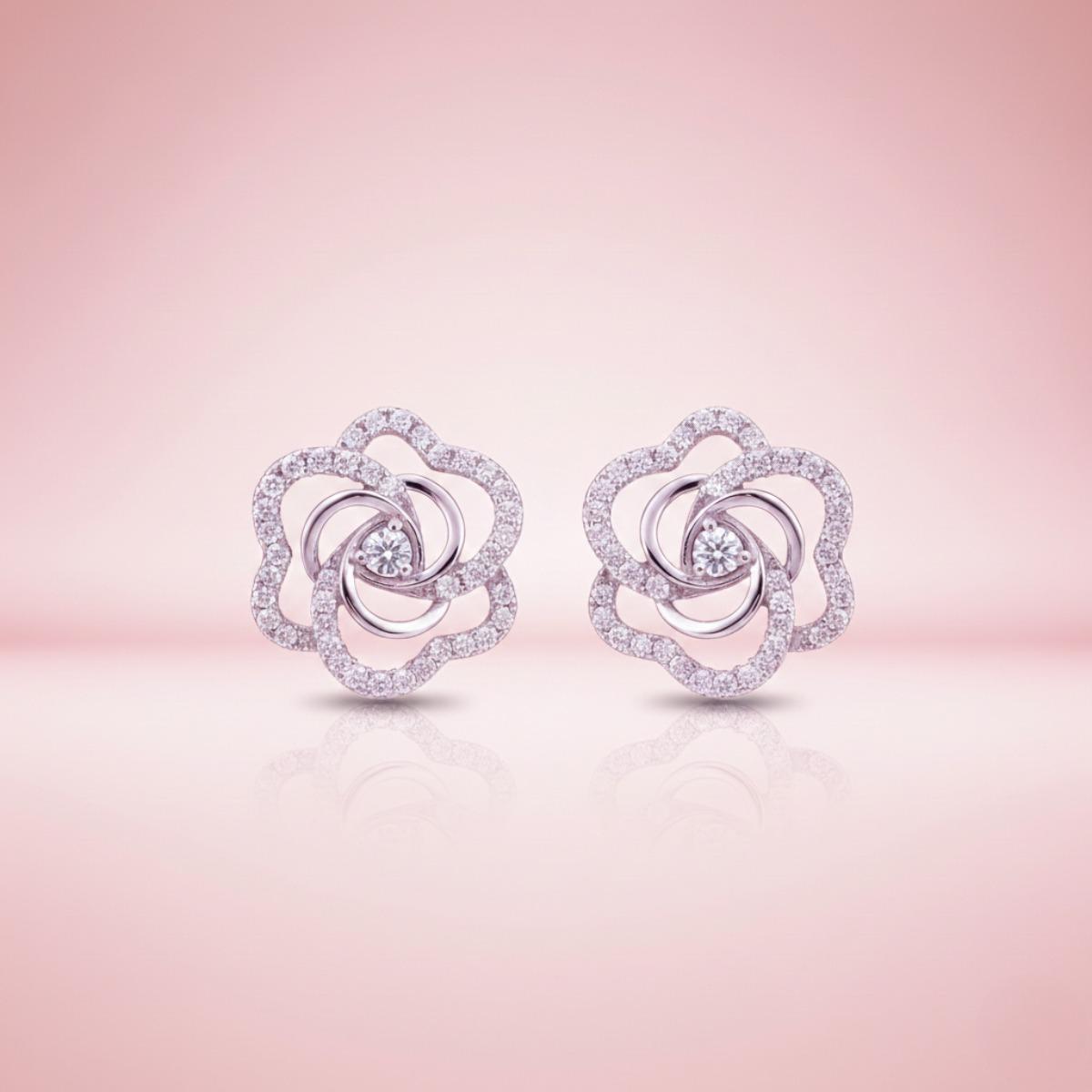 Forevershine Rhodium Plated Cz Swirl Open Floral Tops Stud Earrings - Image 3