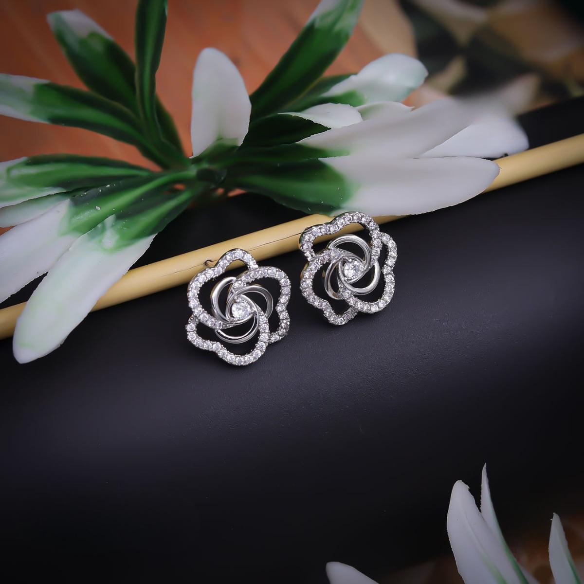 Forevershine Rhodium Plated Cz Swirl Open Floral Tops Stud Earrings - Image 4
