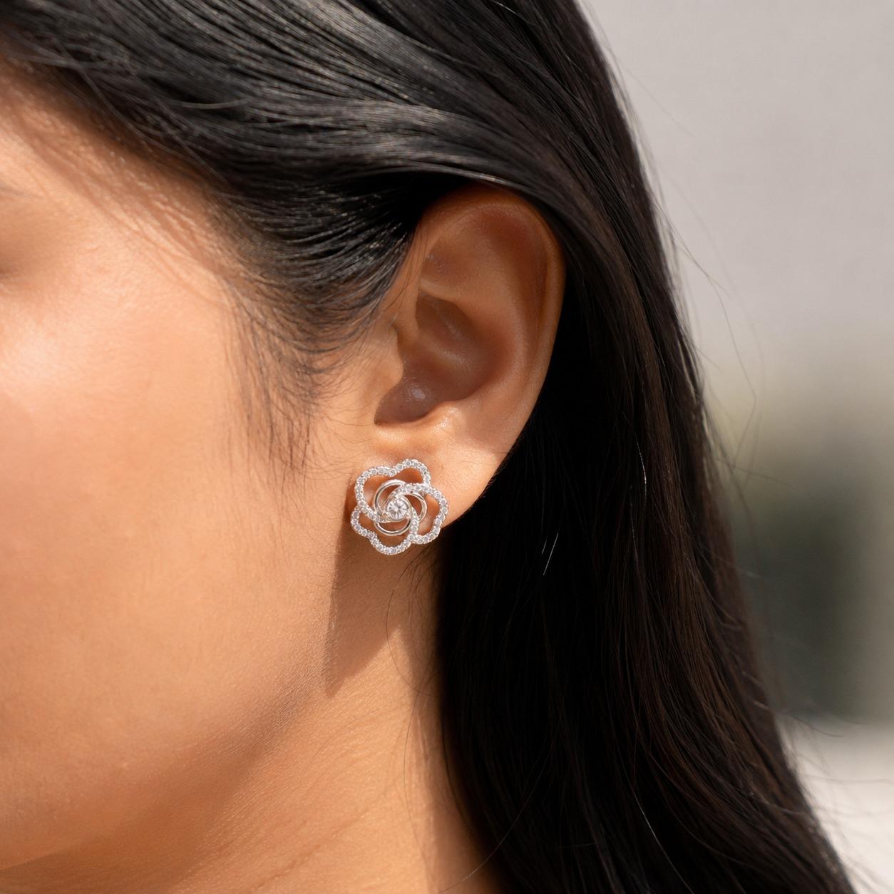 Forevershine Rhodium Plated Cz Swirl Open Floral Tops Stud Earrings - Image 5
