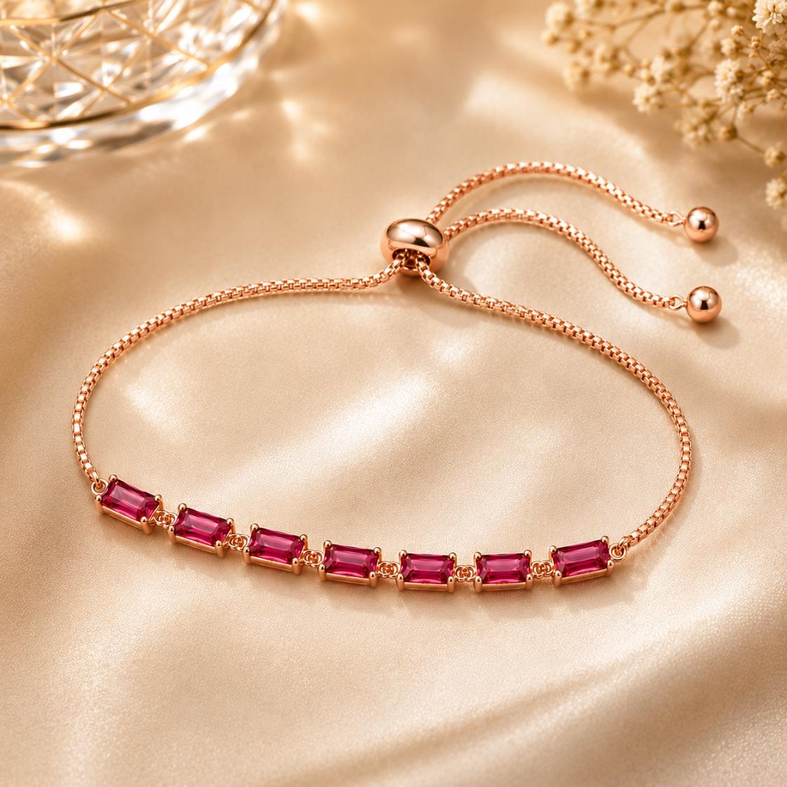 Rose Gold Plated Pink Cz Tennis Adjustable Bracelet - Image 2