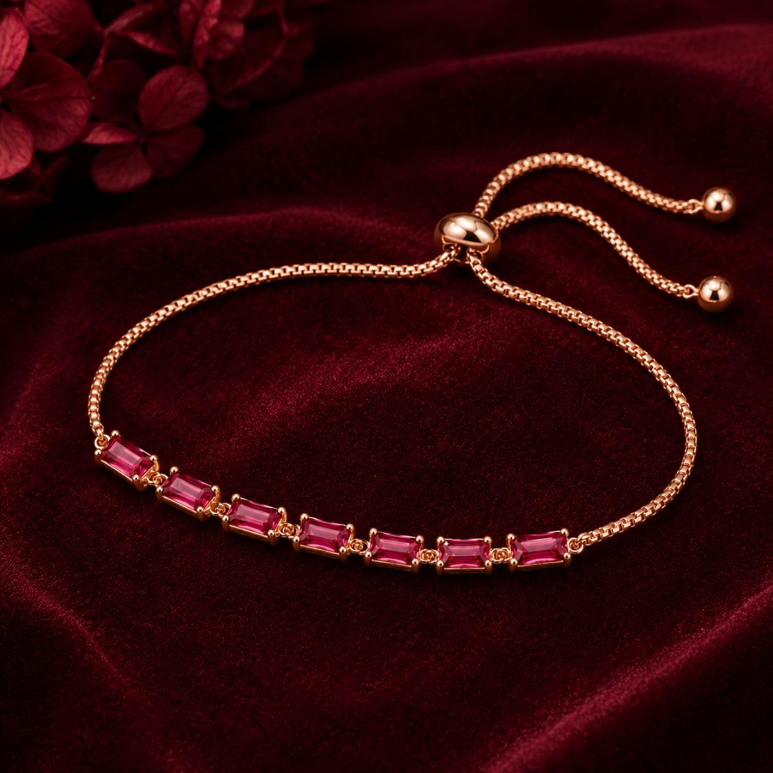 Rose Gold Plated Pink Cz Tennis Adjustable Bracelet - Image 3