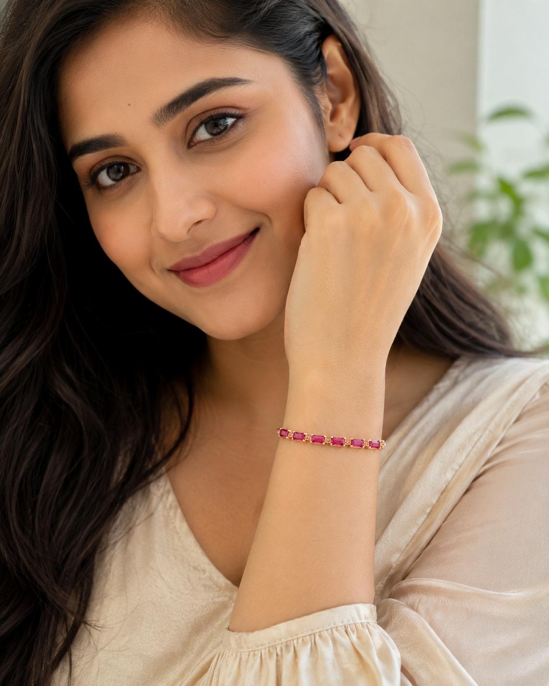 Rose Gold Plated Pink Cz Tennis Adjustable Bracelet - Image 5