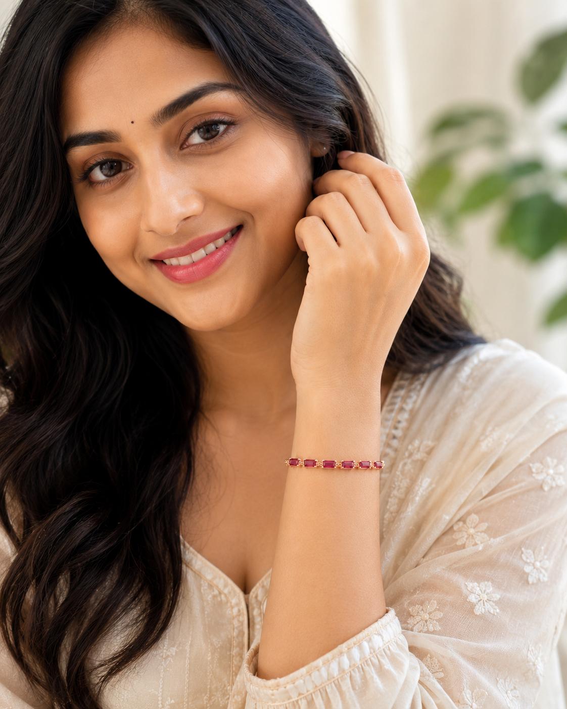 Rose Gold Plated Pink Cz Tennis Adjustable Bracelet - Image 6
