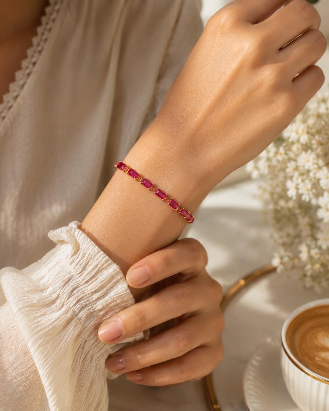 Rose Gold Plated Pink Cz Tennis Adjustable Bracelet - Image 7