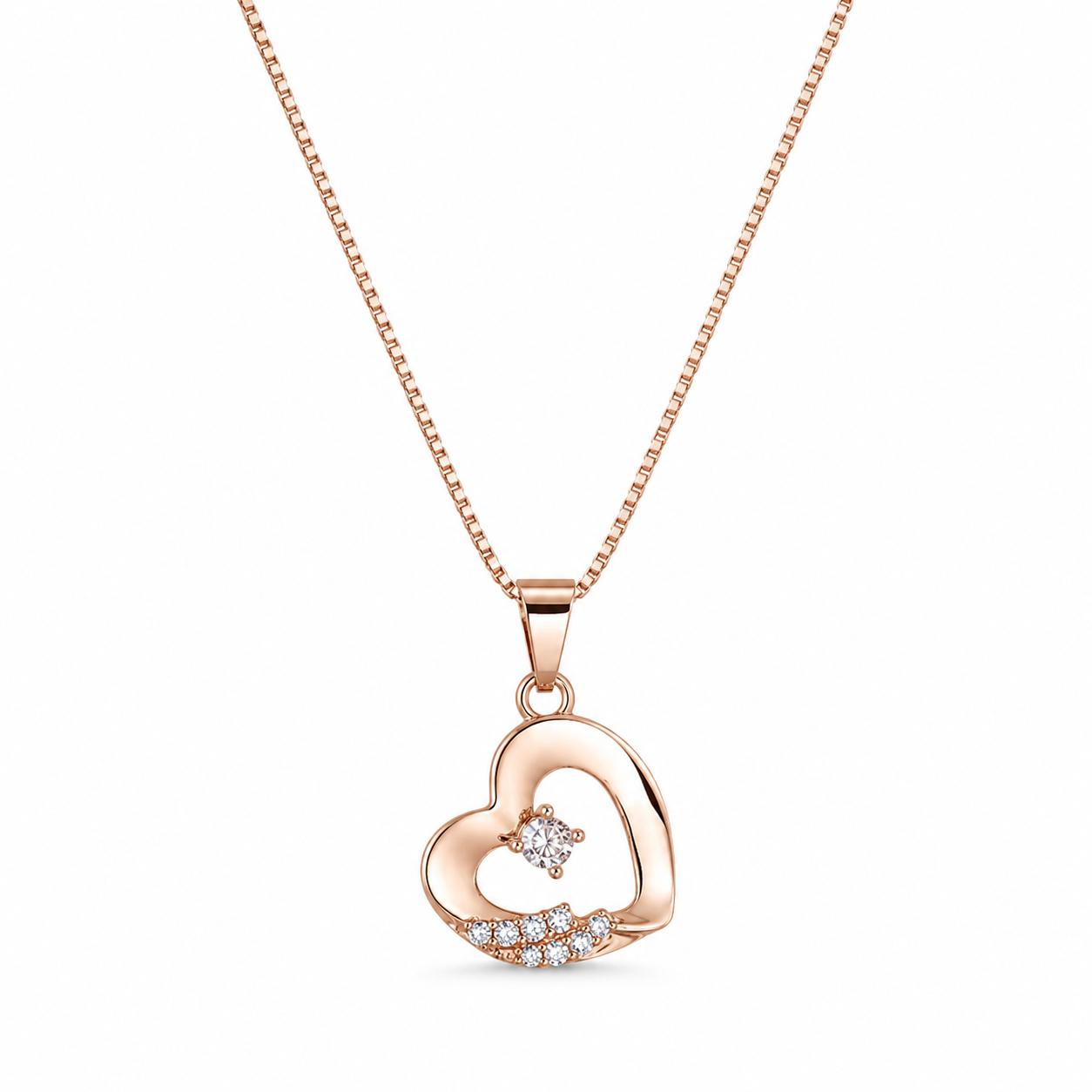 Rose Gold Plated Ad Cz Heart Pendant Necklace - Image 6