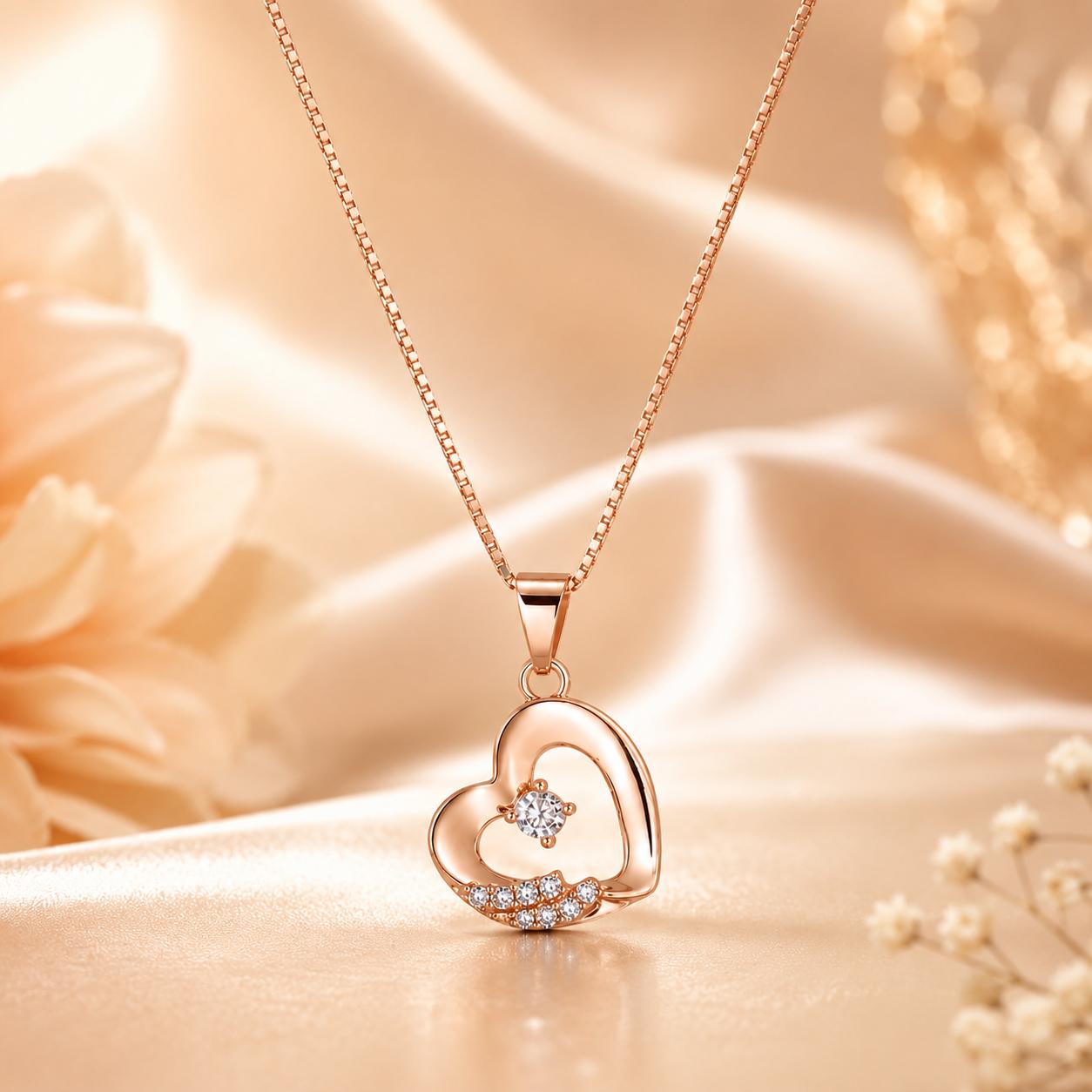 Rose Gold Plated Ad Cz Heart Pendant Necklace - Image 5