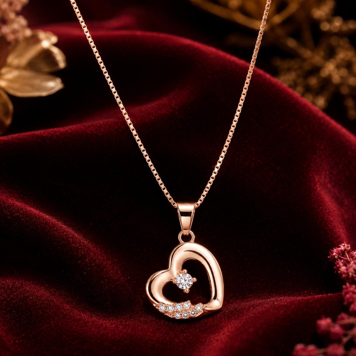 Rose Gold Plated Ad Cz Heart Pendant Necklace
