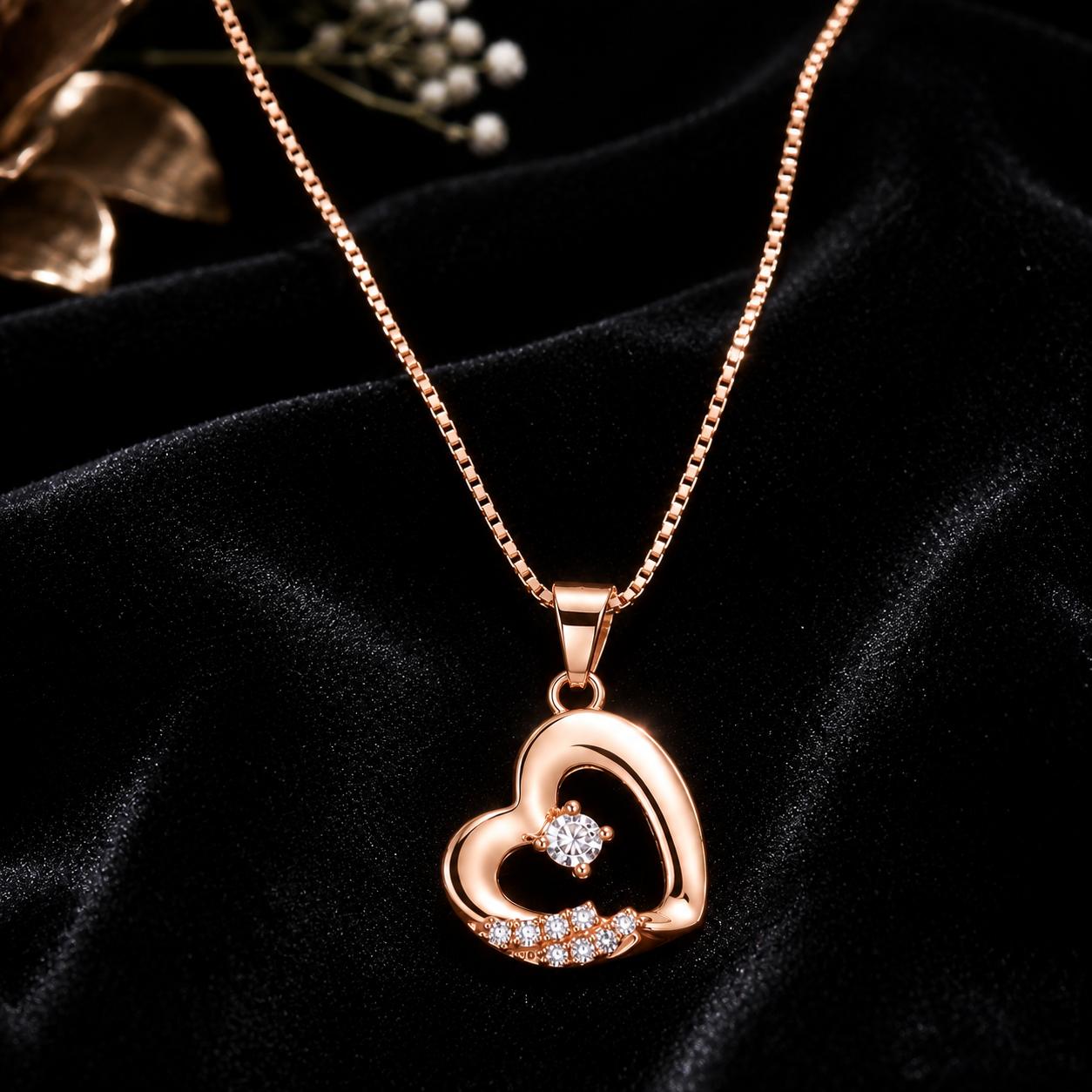 Rose Gold Plated Ad Cz Heart Pendant Necklace - Image 2