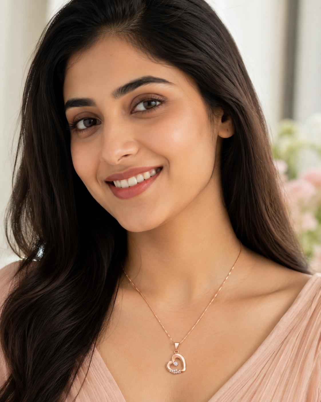 Rose Gold Plated Ad Cz Heart Pendant Necklace - Image 4