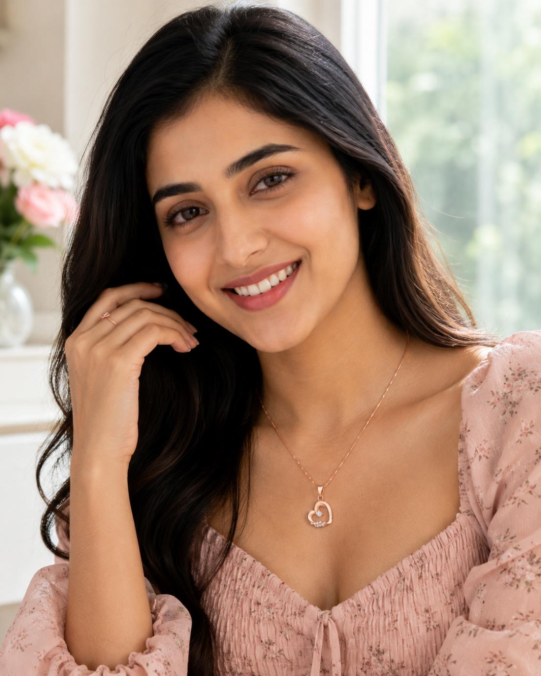 Rose Gold Plated Ad Cz Heart Pendant Necklace - Image 3