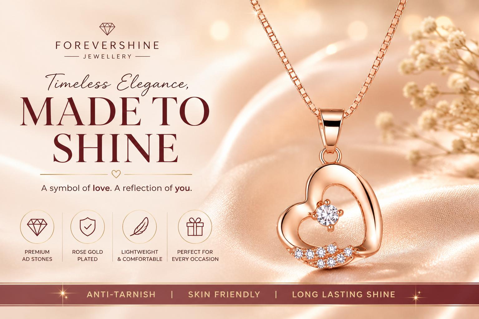Rose Gold Plated Ad Cz Heart Pendant Necklace - Image 8