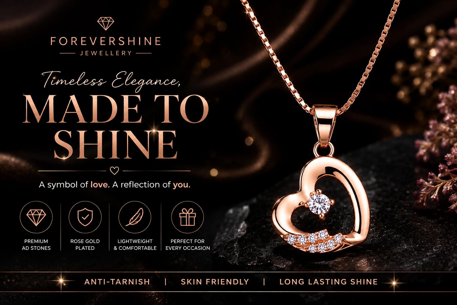 Rose Gold Plated Ad Cz Heart Pendant Necklace - Image 9