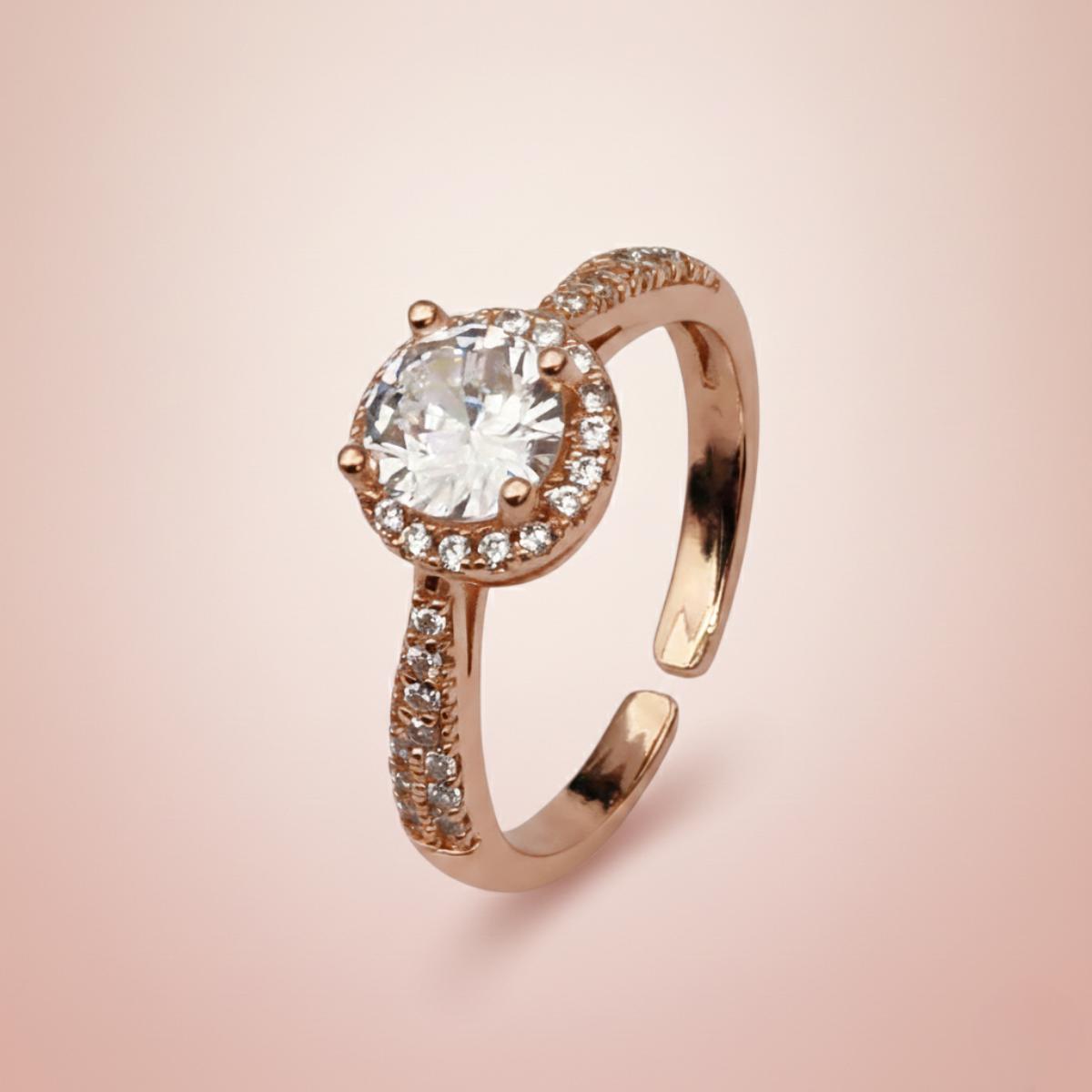 Forevershine Rose Gold Plated Adjustable Cubic Zirconia Solitaire Finger Ring For Women & Girls | Sparkling Round Cut Cz Halo Open Ring | Elegant Minimalist Jewellery Gift For Birthday Anniversary Wedding - Image 4