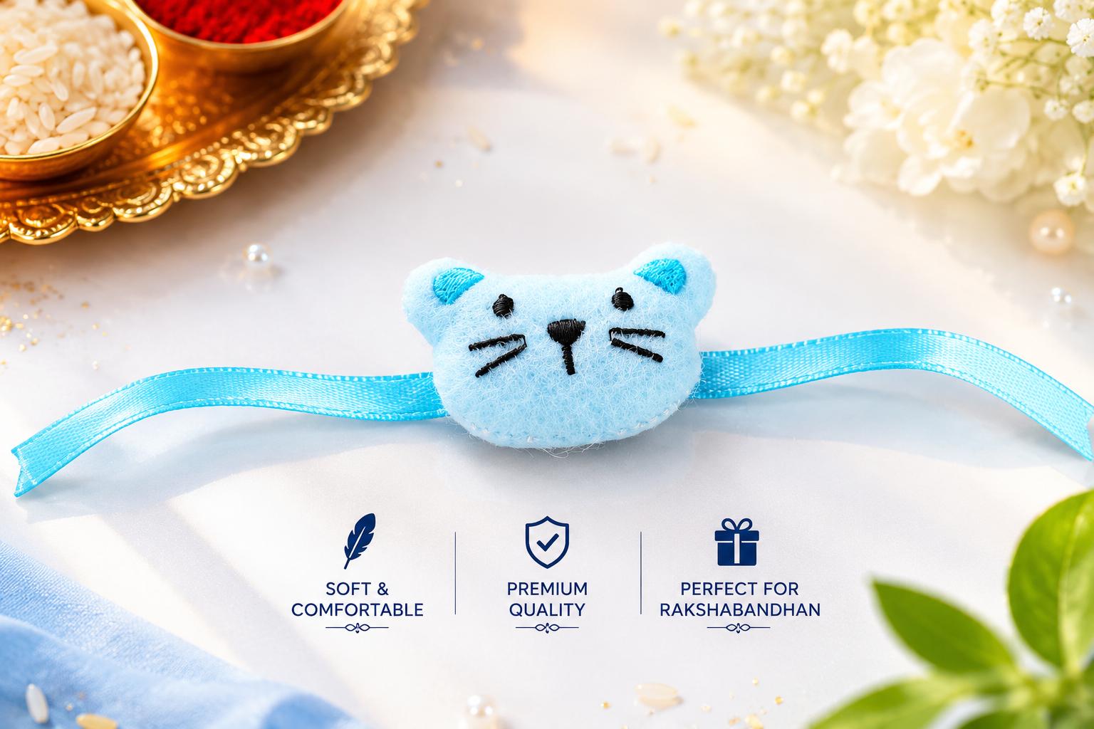 Blue Cute Cat Kids Rakhi Soft Plush Rakhi For Boys - Image 4