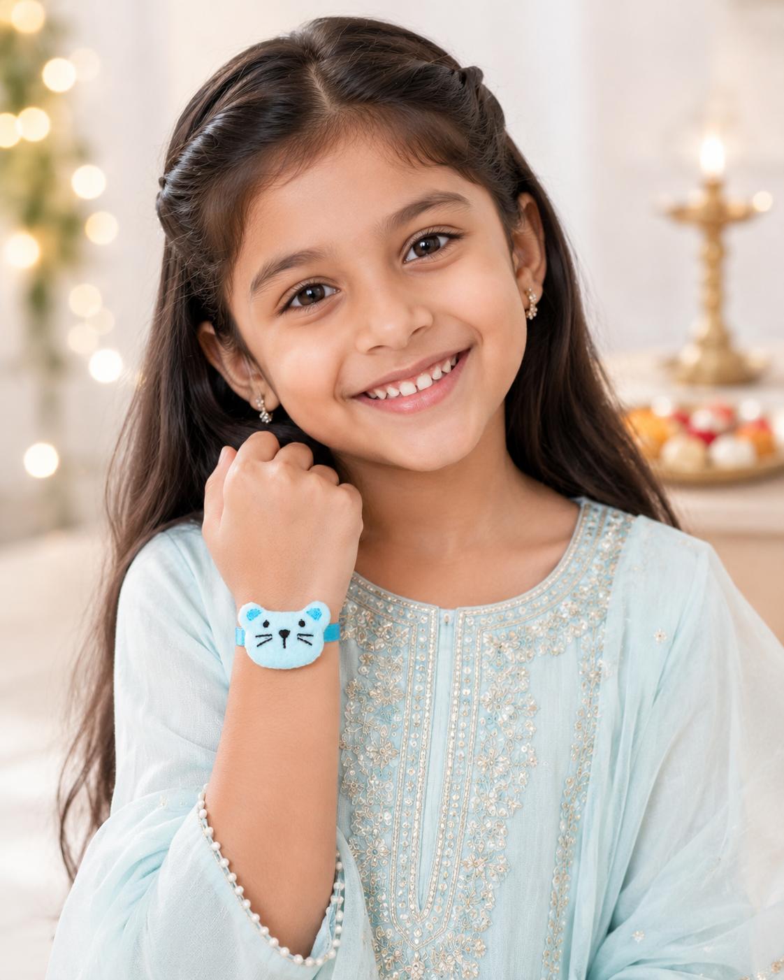 Blue Cute Cat Kids Rakhi Soft Plush Rakhi For Boys - Image 5