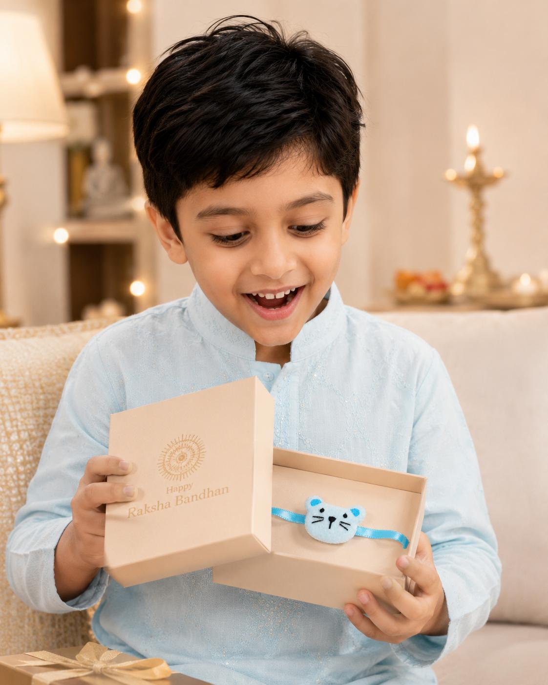 Blue Cute Cat Kids Rakhi Soft Plush Rakhi For Boys - Image 6