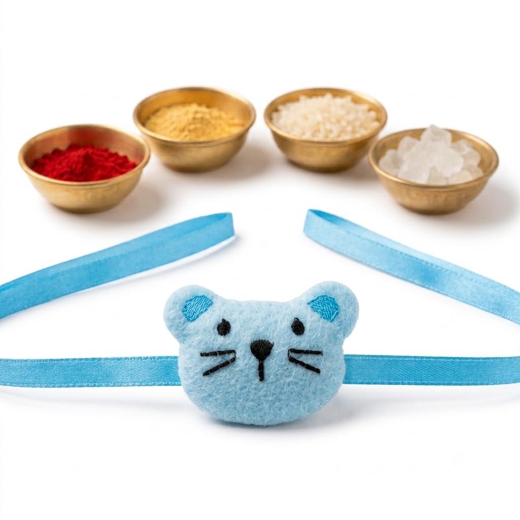 Blue Cute Cat Kids Rakhi Soft Plush Rakhi For Boys - Image 9