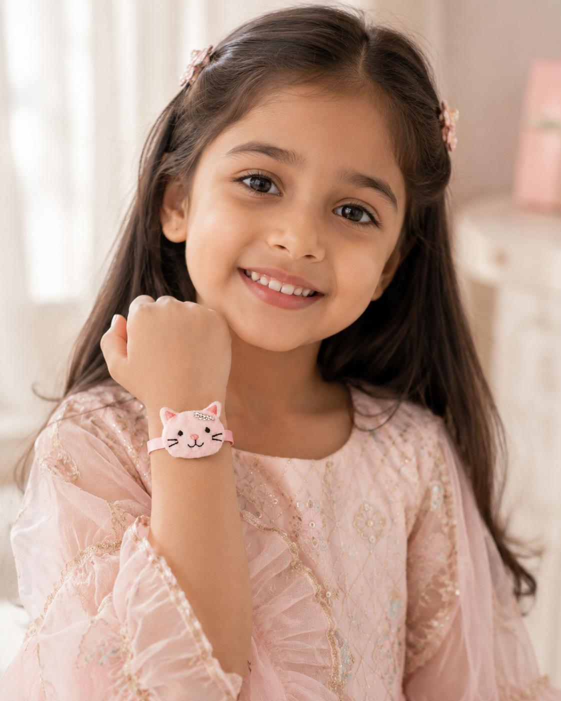 Pink Cute Cat Plush Kids Rakhi For Boys Soft Rakhi - Image 5