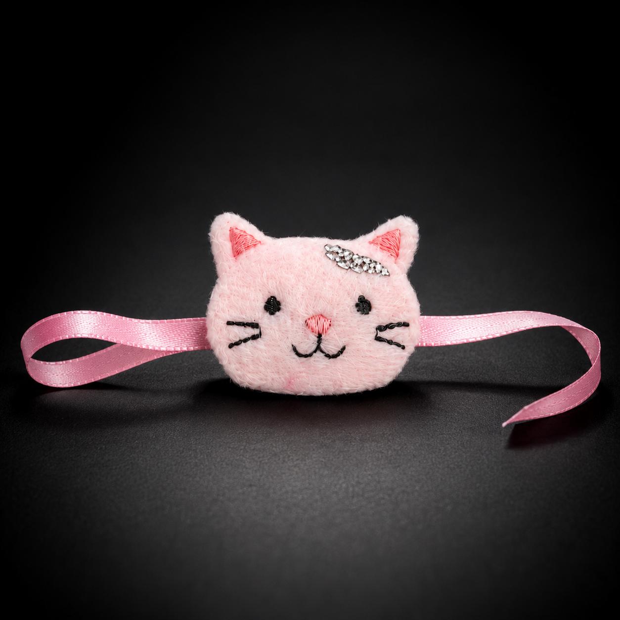 Pink Cute Cat Plush Kids Rakhi For Boys Soft Rakhi - Image 8
