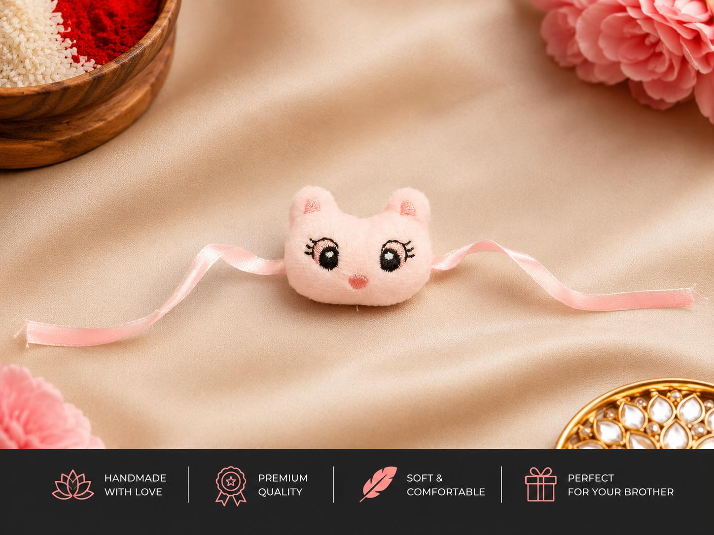 Pink Cute Plush Kids Rakhi Soft Toy Rakhi For Boys - Image 4