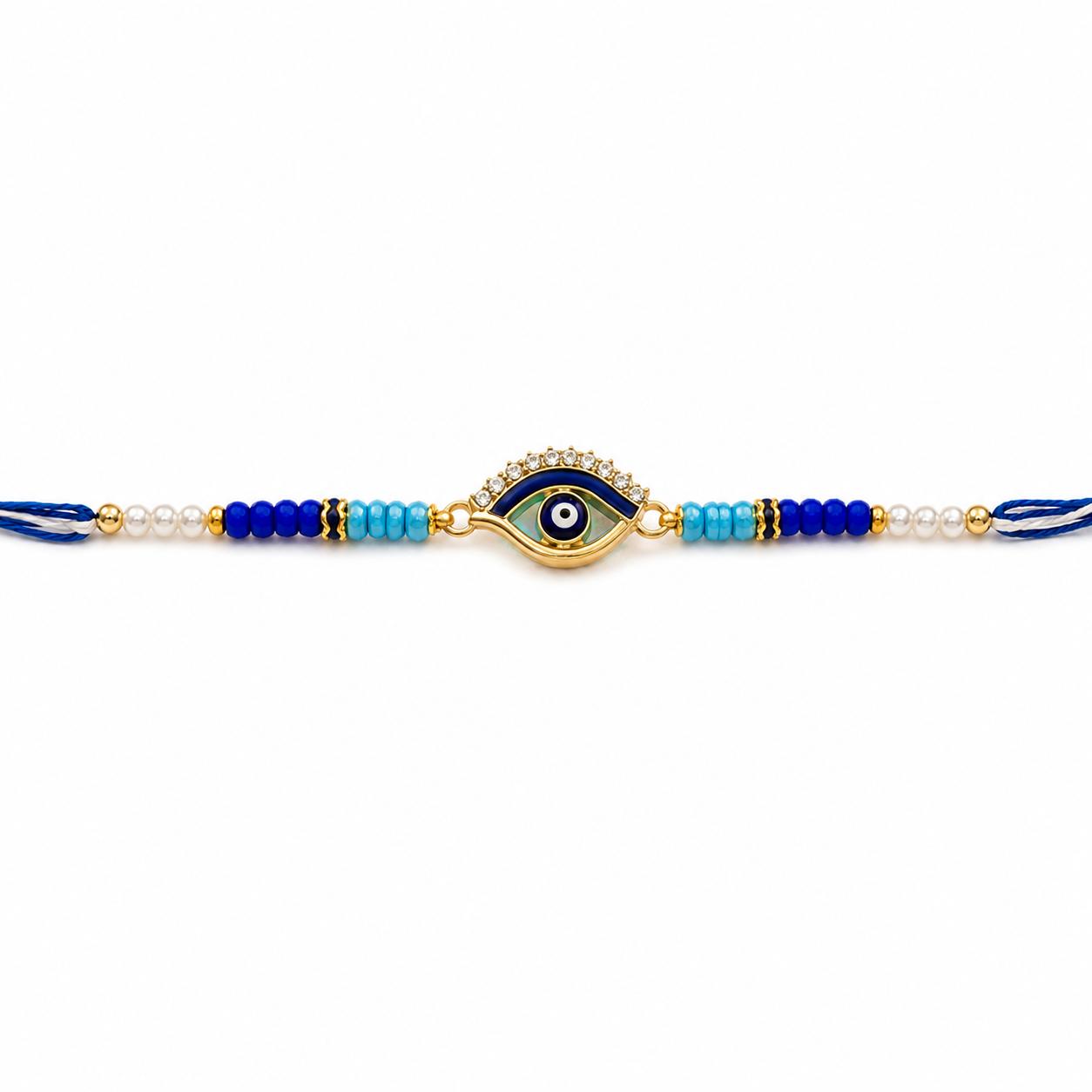 Evil Eye Designer Rakhi With Blue Beads For Men & Boys(1 Rakhi With Roli, Chawal, Chandan & Mishri Pack) - Image 9