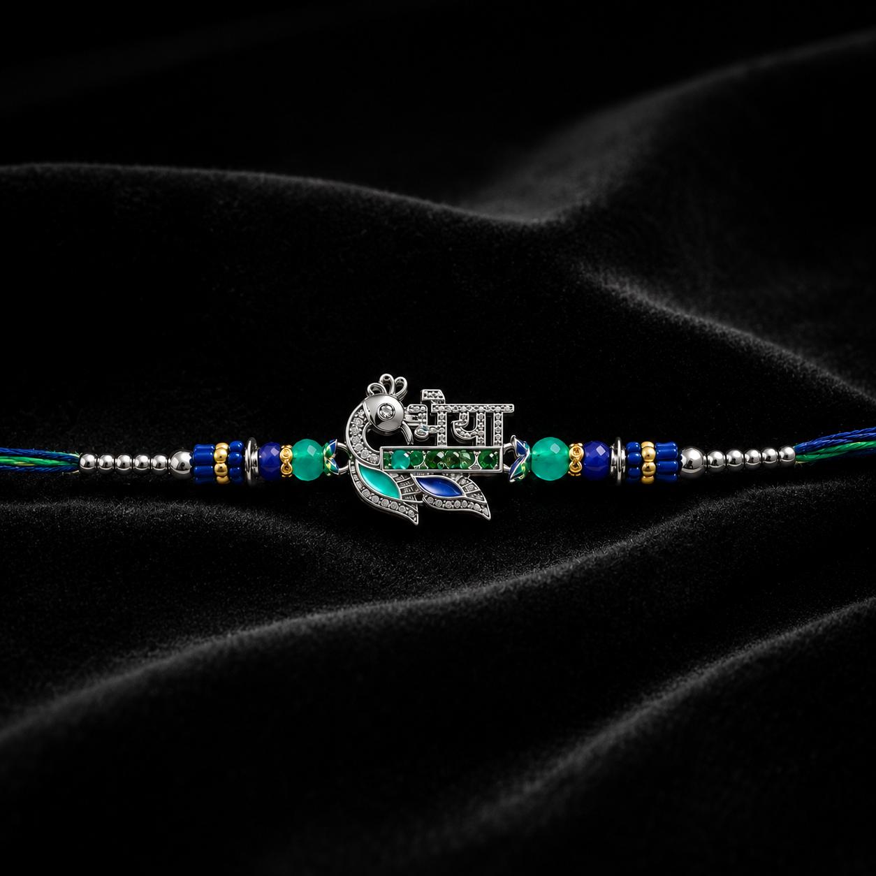 Bhaiya Peacock Designer Rakhi For Men & Boys(1 Rakhi With Roli, Chawal, Chandan & Mishri Pack) - Image 8