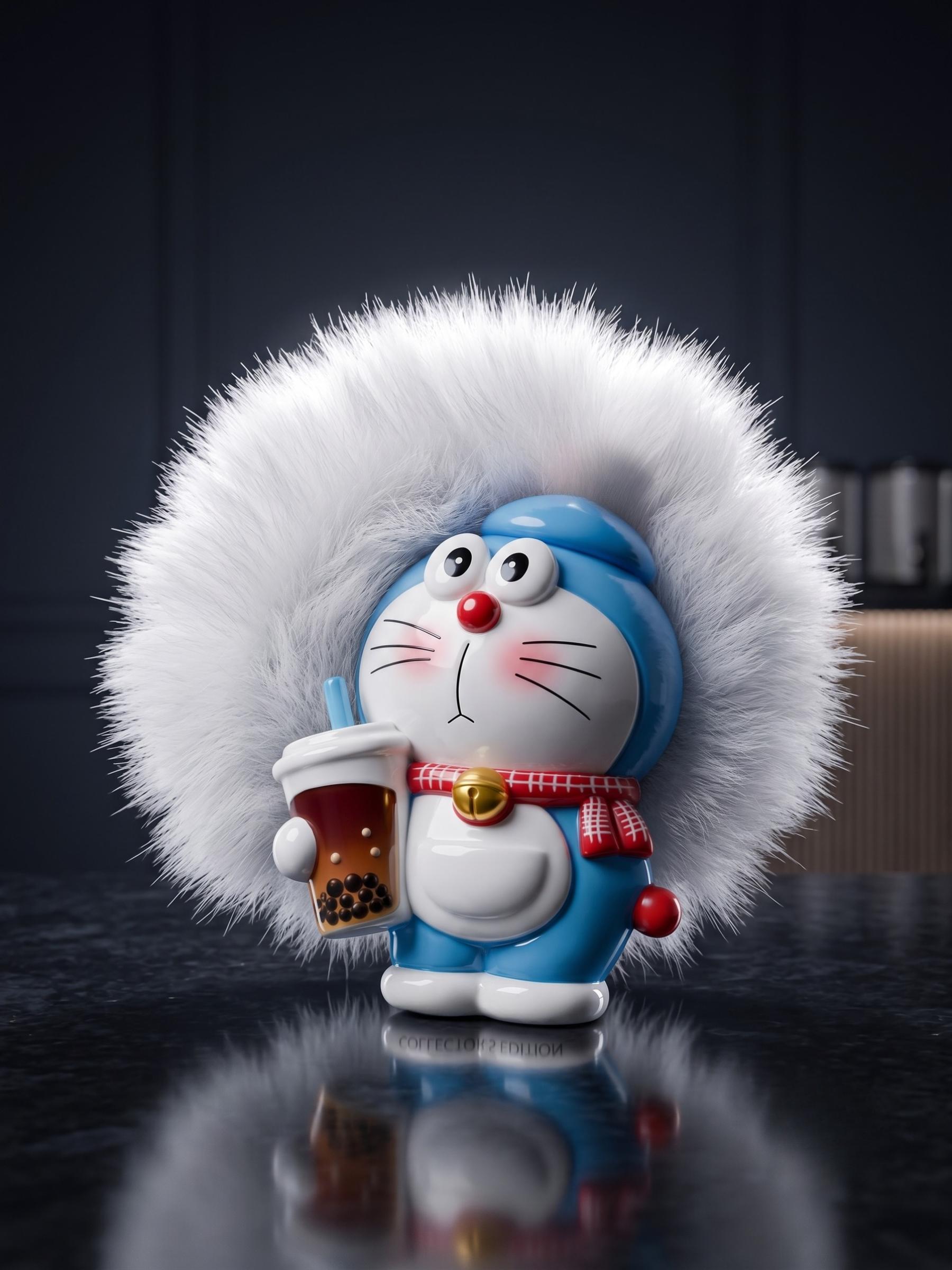 Girls White Soft Fur Doraemon Toy Scrunchie Rakhi (pack Of 1) - Image 3