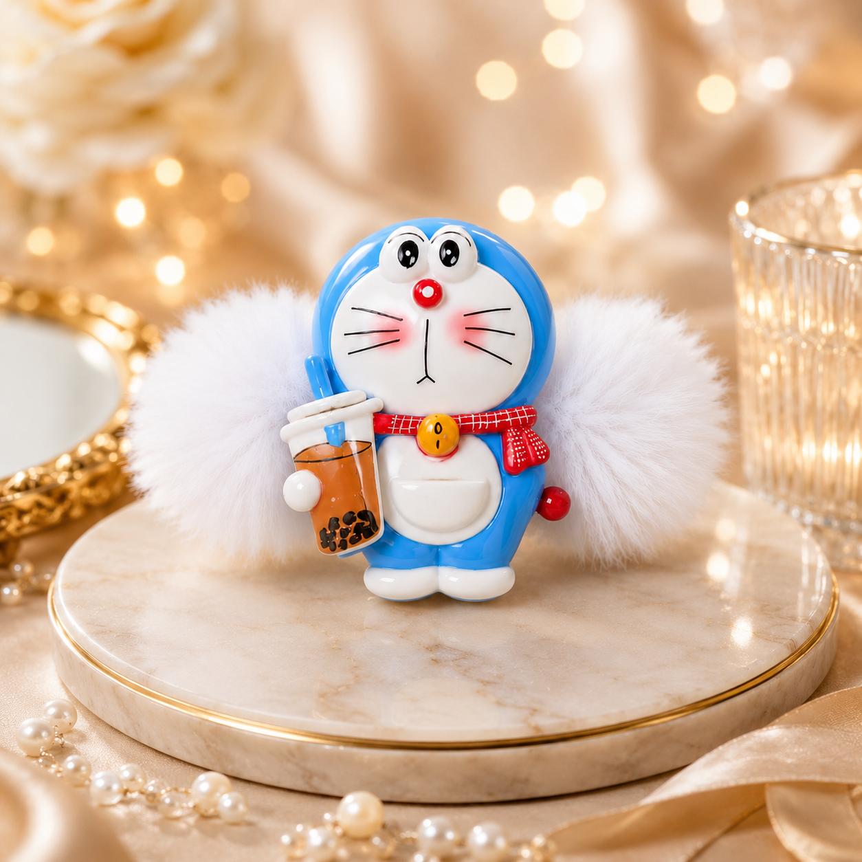 Girls White Soft Fur Doraemon Toy Scrunchie Rakhi (pack Of 1) - Image 4