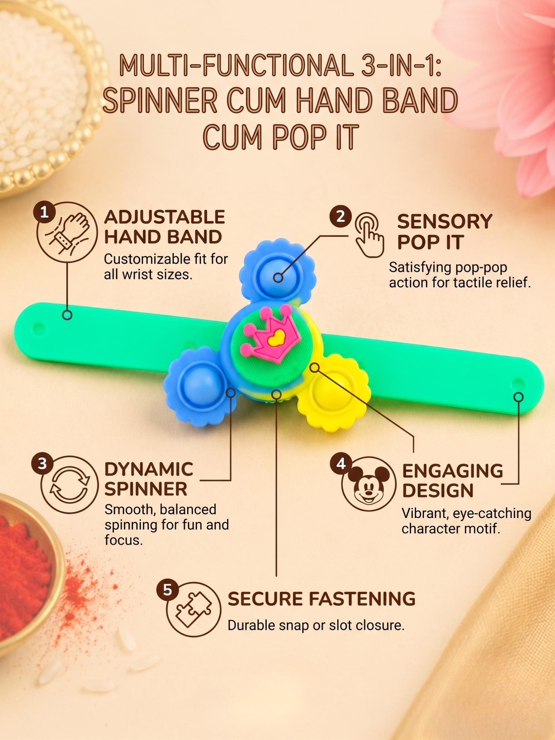 Kids Crown Led Light Up Spinner Wrist Band Rakhi (pack Of 1) - Image 2