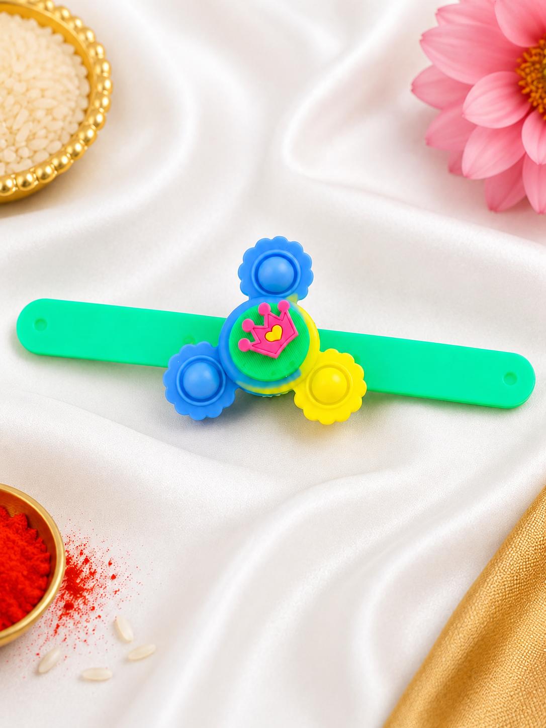 Kids Crown Led Light Up Spinner Wrist Band Rakhi (pack Of 1) - Image 3