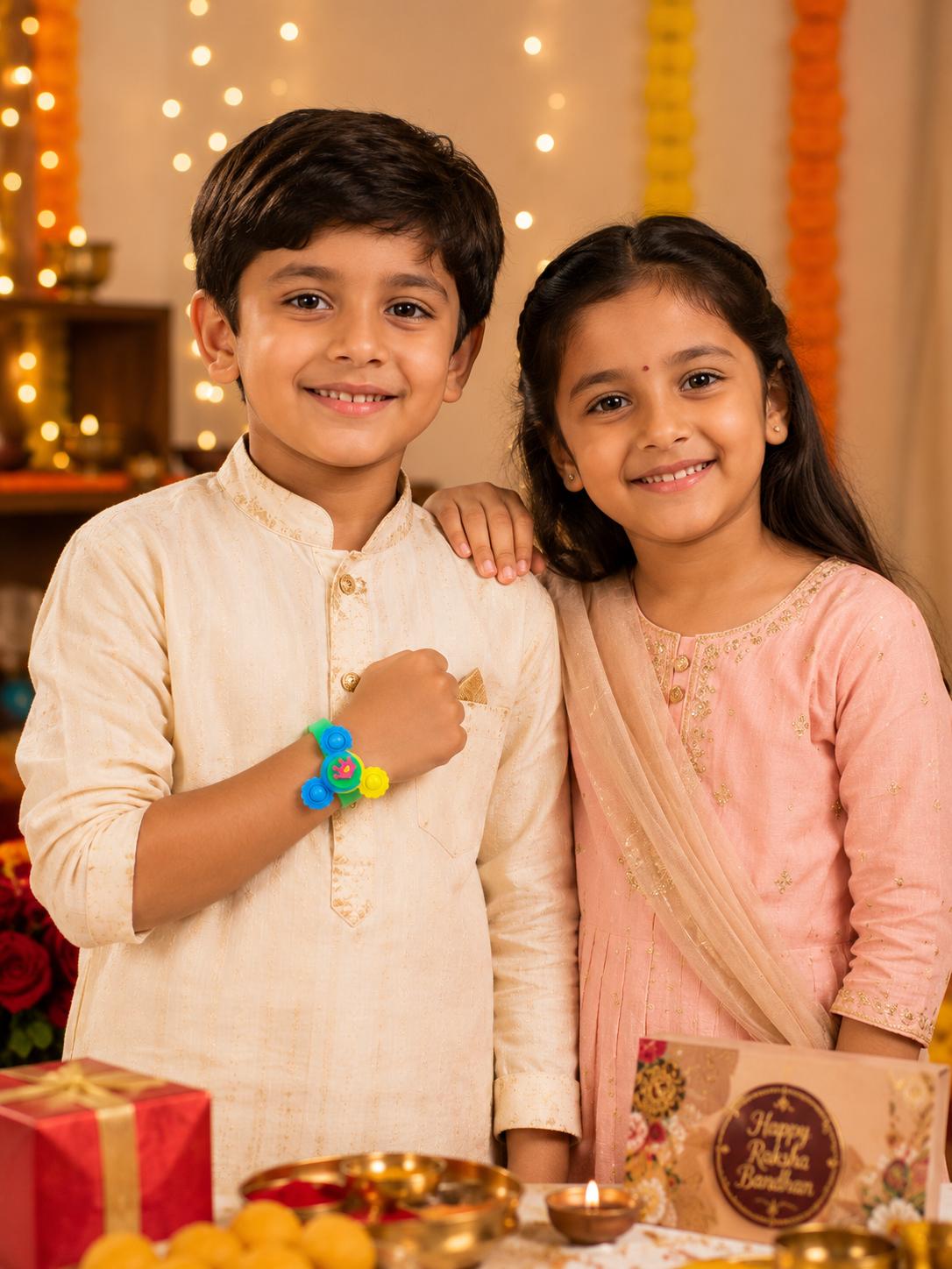 Kids Crown Led Light Up Spinner Wrist Band Rakhi (pack Of 1) - Image 4