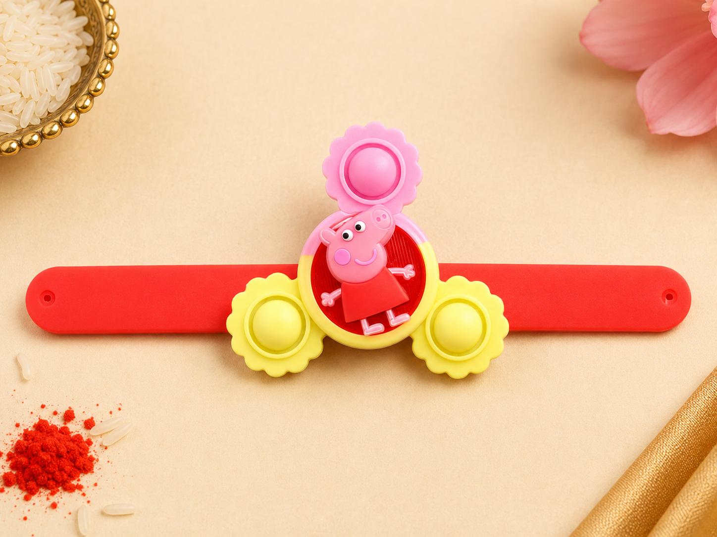 Kids Peppa Pig Led Light Up Spinner Wrist Band Rakhi (pack Of 1)