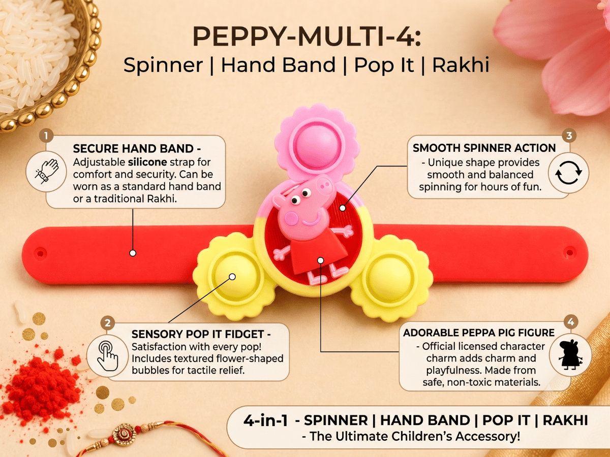 Kids Peppa Pig Led Light Up Spinner Wrist Band Rakhi (pack Of 1) - Image 5