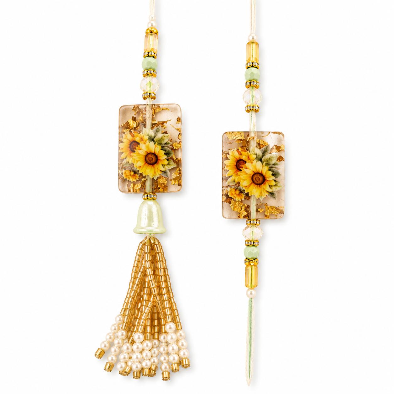 Sunflower Resin Work Bhaiya Bhabhi Rakhi Combo Set(set Of 2 Rakhi For Bhaiya-Bhabhi With Roli, Chawal, Chandan & Mishri Pack) - Image 9