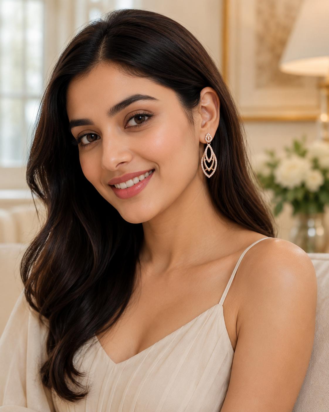 Forevershine Rose Gold Plated Ad Drop Earrings For Women - Image 5