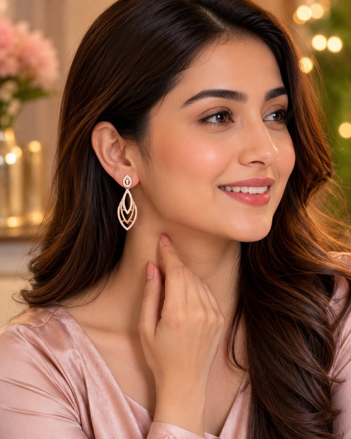 Forevershine Rose Gold Plated Ad Drop Earrings For Women - Image 7