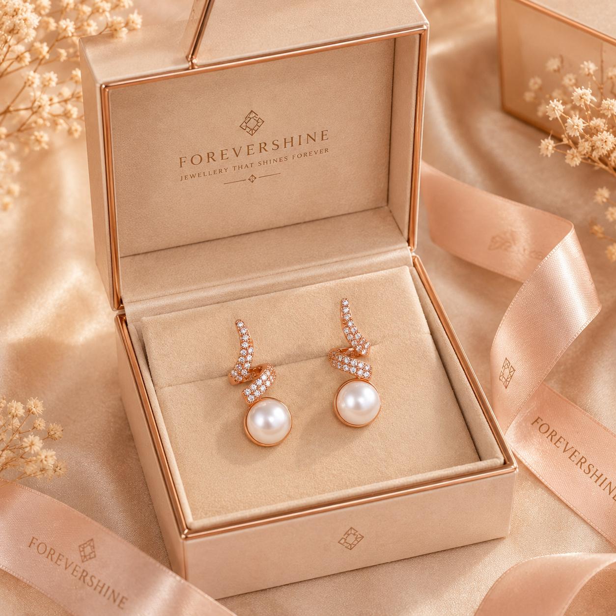 Forevershine Rose Gold Plated Ad Pearl Stud Earrings For Women