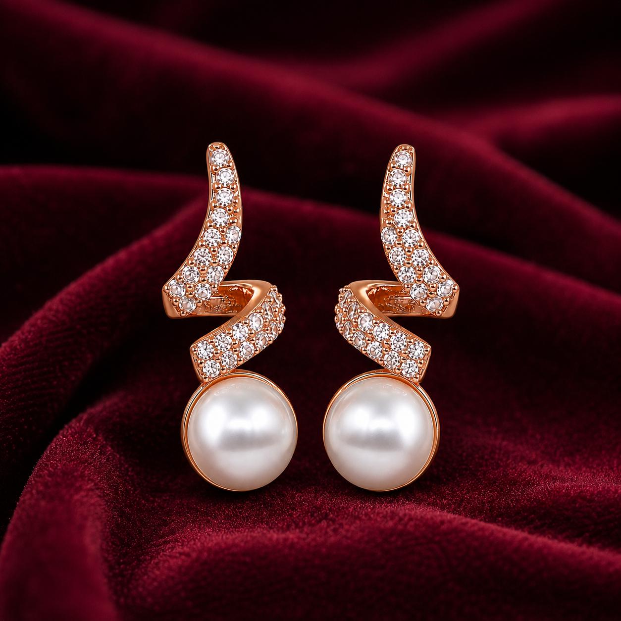 Forevershine Rose Gold Plated Ad Pearl Stud Earrings For Women - Image 3