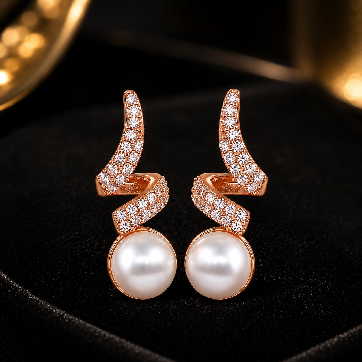 Forevershine Rose Gold Plated Ad Pearl Stud Earrings For Women - Image 4