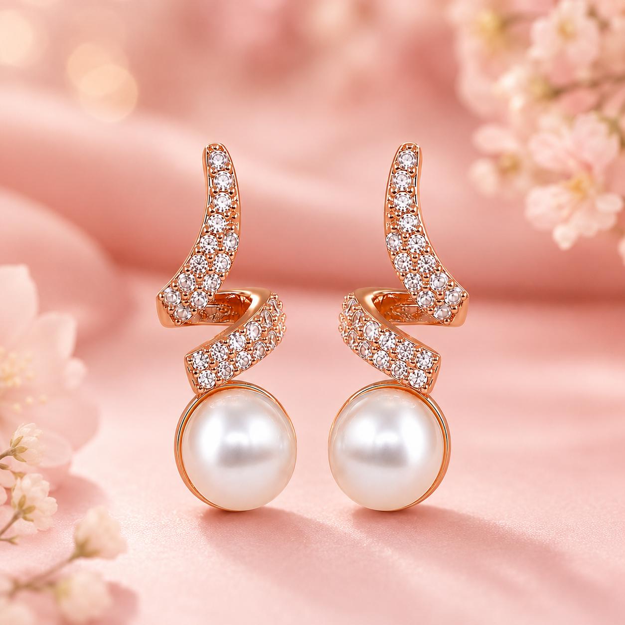Forevershine Rose Gold Plated Ad Pearl Stud Earrings For Women - Image 5