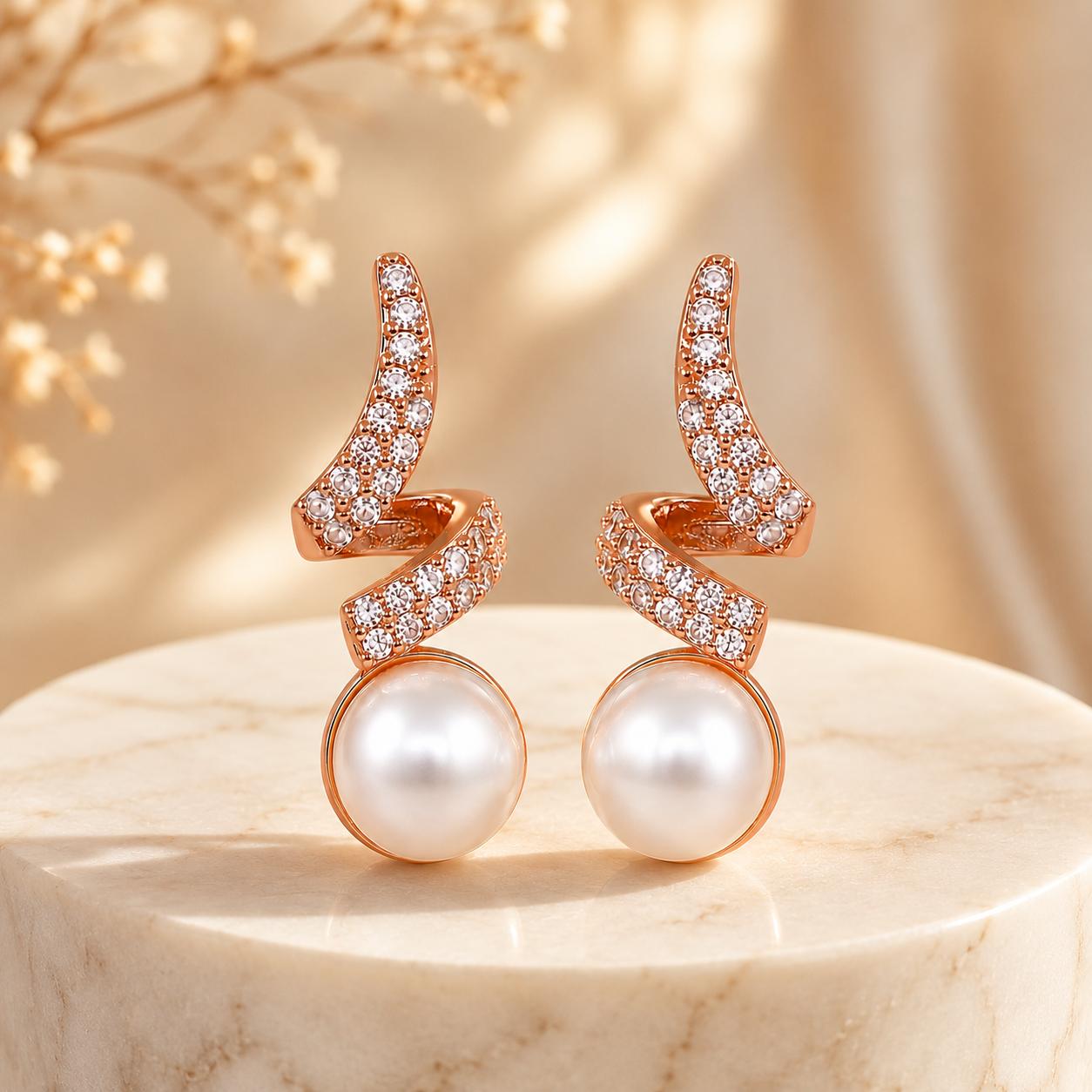 Forevershine Rose Gold Plated Ad Pearl Stud Earrings For Women - Image 6