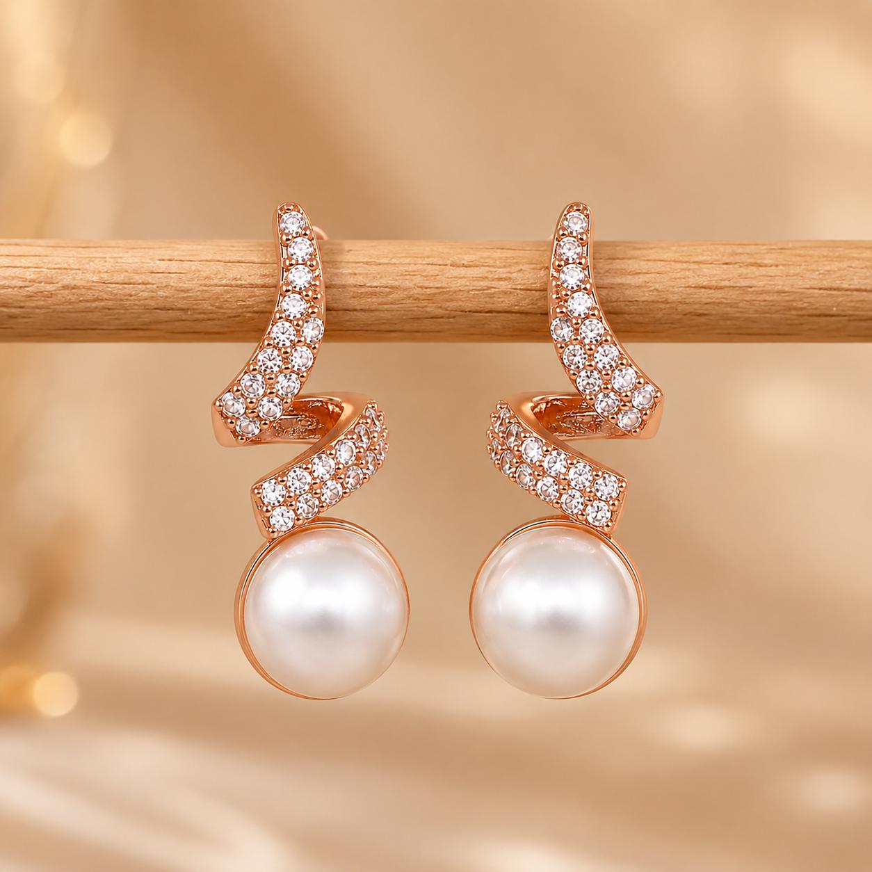 Forevershine Rose Gold Plated Ad Pearl Stud Earrings For Women - Image 9