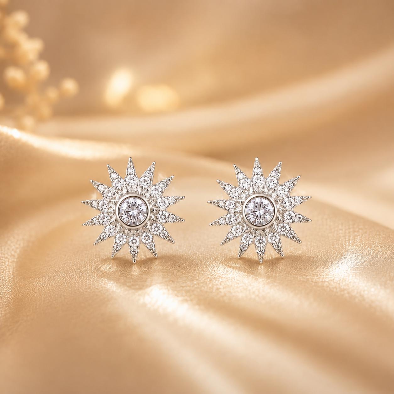 Forevershine Rhodium Plated Ad Sunburst Stud Earrings For Women - Image 2