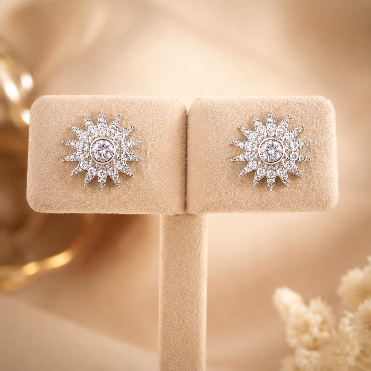 Forevershine Rhodium Plated Ad Sunburst Stud Earrings For Women - Image 3