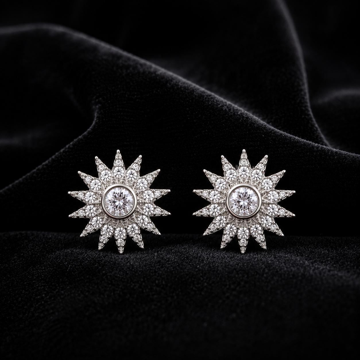 Forevershine Rhodium Plated Ad Sunburst Stud Earrings For Women - Image 4