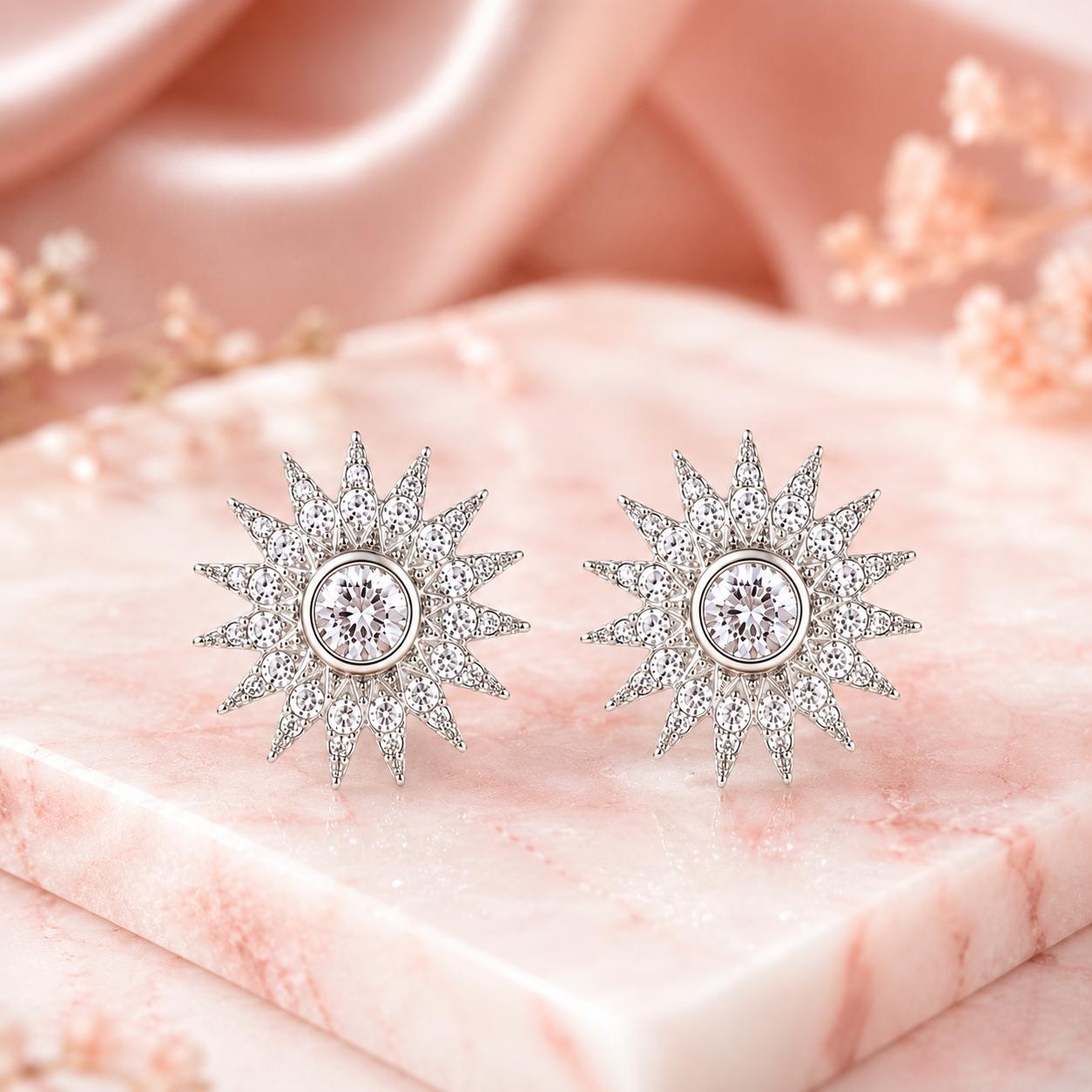 Forevershine Rhodium Plated Ad Sunburst Stud Earrings For Women - Image 5