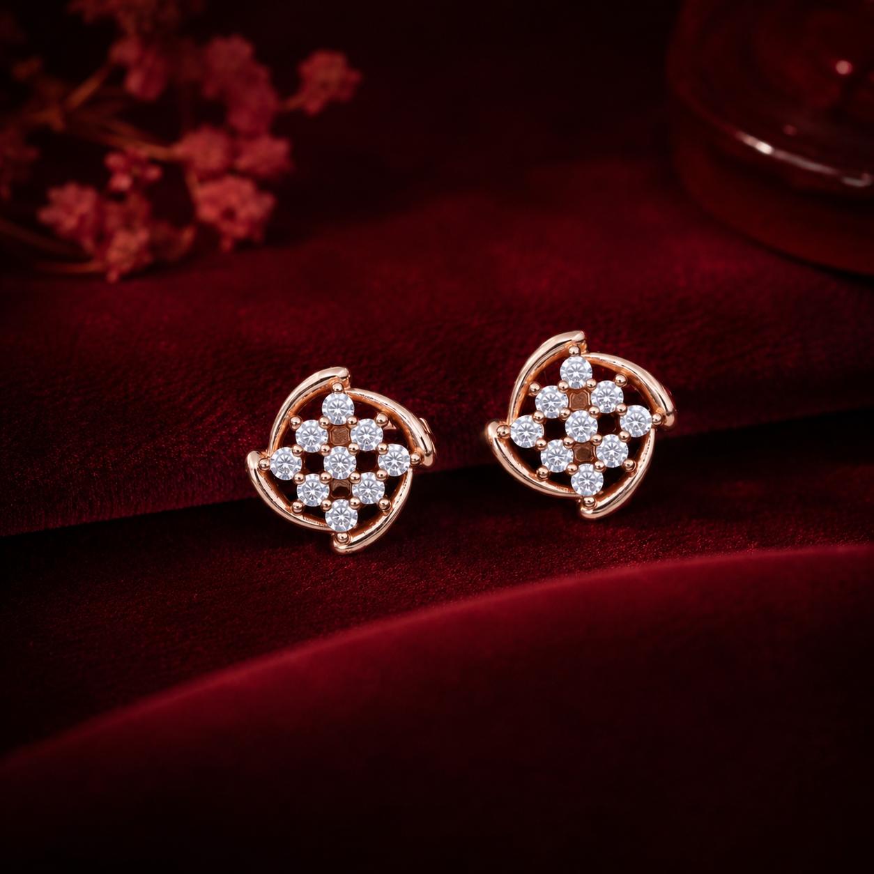 Forevershine Rose Gold Plated Ad Floral Stud Earrings For Women