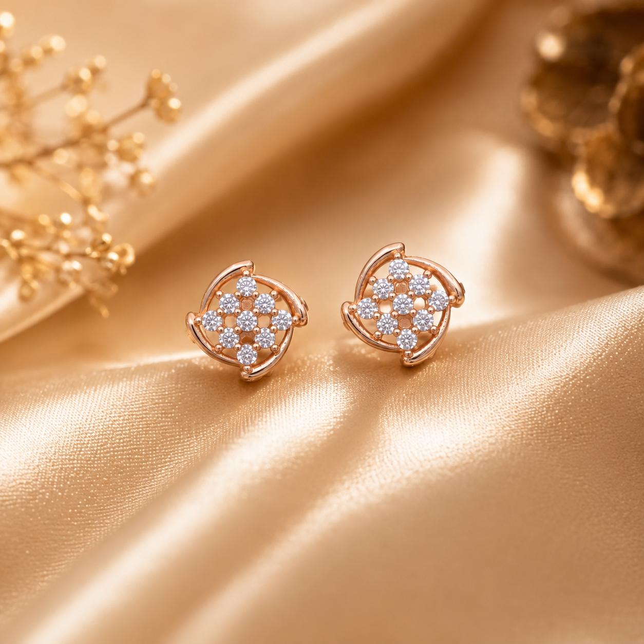 Forevershine Rose Gold Plated Ad Floral Stud Earrings For Women - Image 2