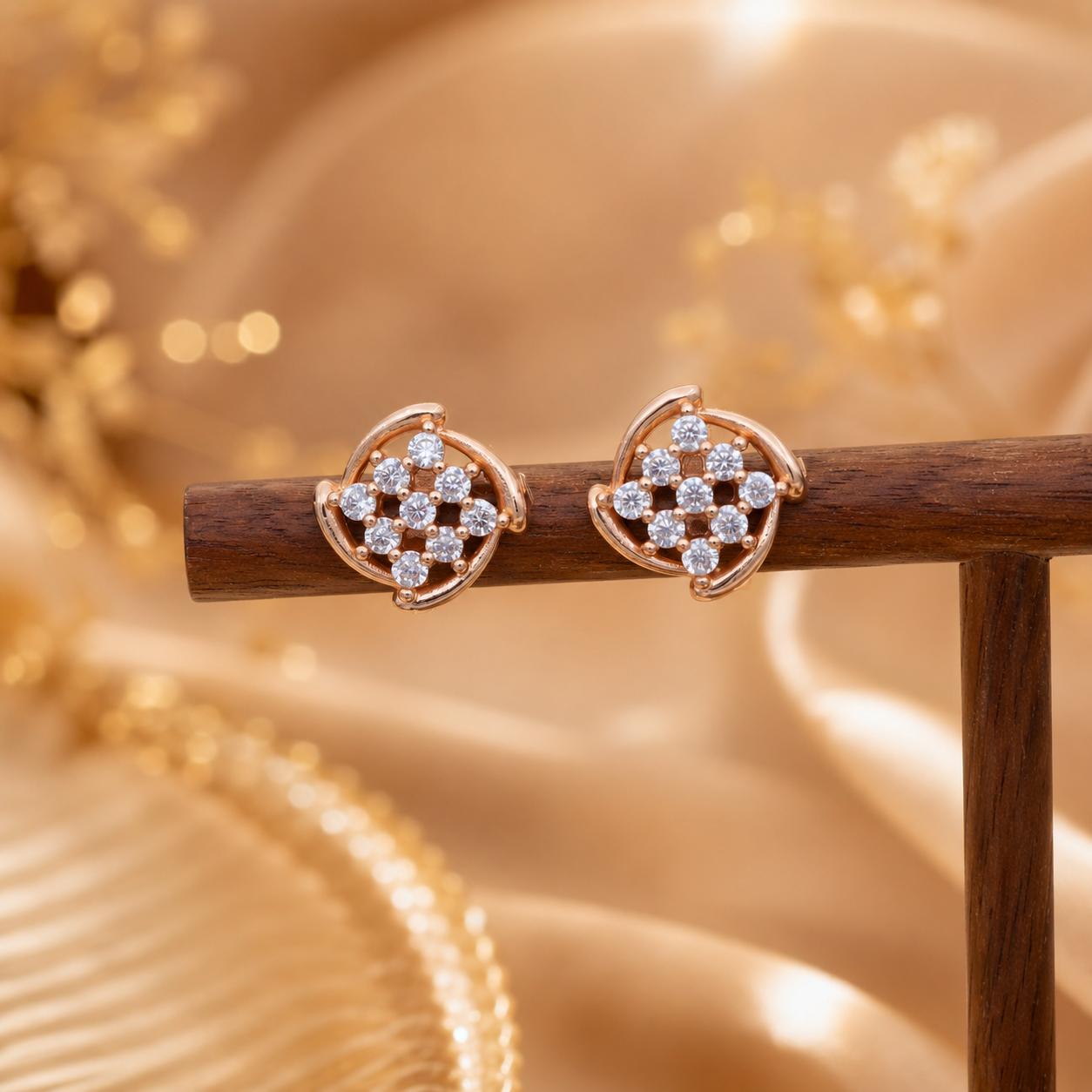 Forevershine Rose Gold Plated Ad Floral Stud Earrings For Women - Image 3