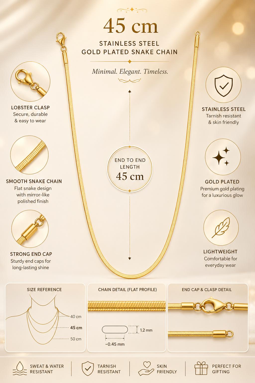 Forevershine Gold Plated Snake Chain Necklace For Women & Men - Image 5